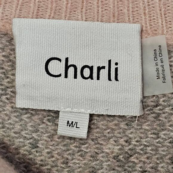 Cozy Anthropologie Poncho Sweater Open Sides - Pink & Gray Colorblock Plaid M/L - Picture 6 of 10